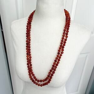 Carnelian agate long hand knotted stone beaded necklace